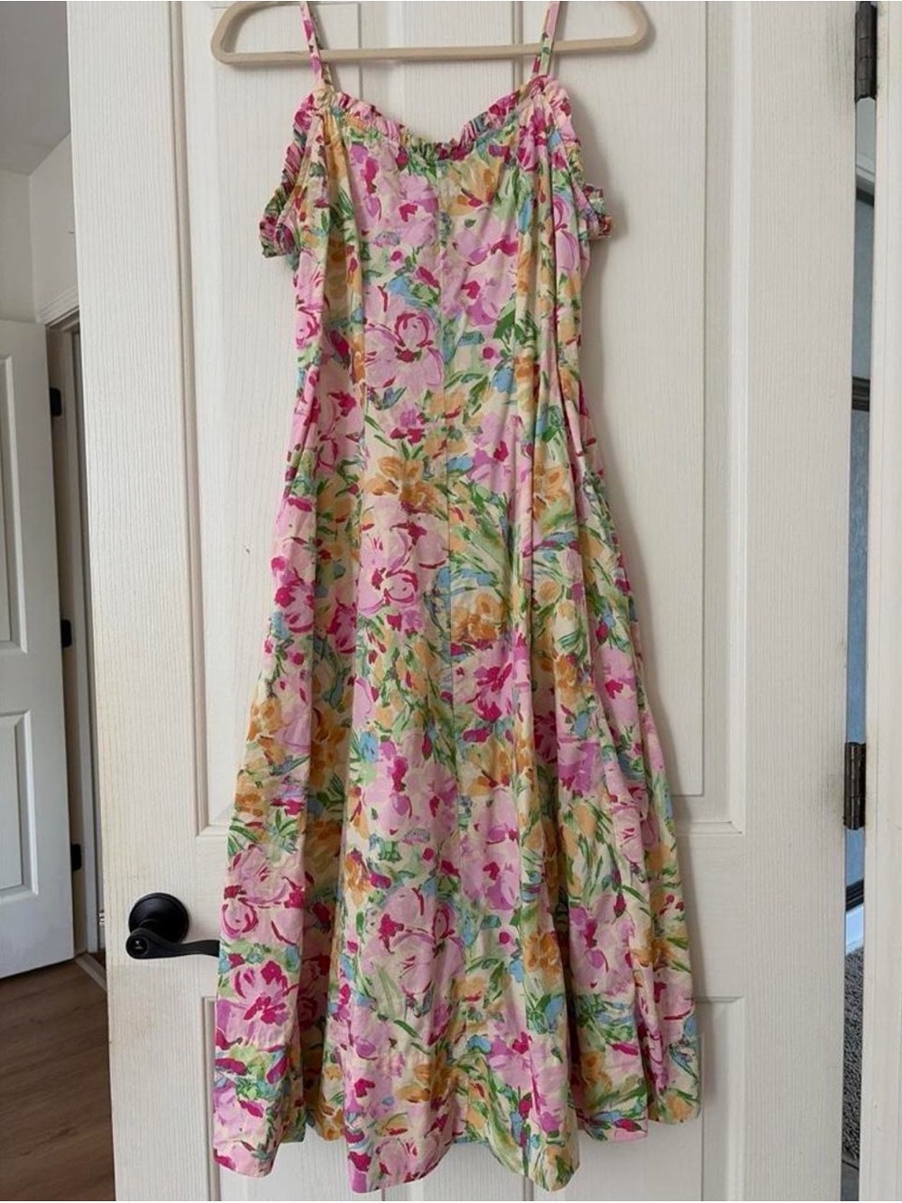 Floral Pink Cotton Dress with Adjustable Straps